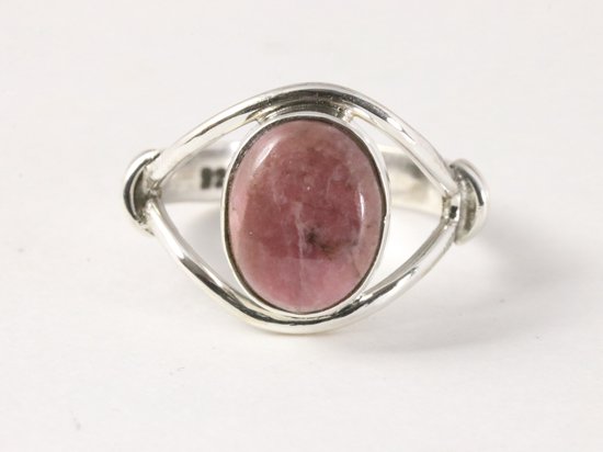 Fijne opengewerkte zilveren ring met rhodoniet afbeelding 4