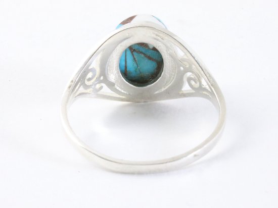 Opengewerkte zilveren ring met blauwe turkoois afbeelding 3