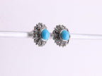 Fijne zilveren oorstekers met blauwe turkoois en marcasiet afbeelding 2