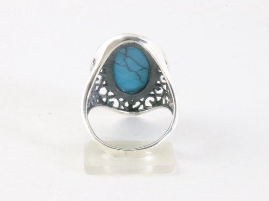 Grote opengewerkte zilveren ring met met blauwe turkoois afbeelding 3