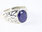 Opengewerkte zilveren ring met blauwe saffier afbeelding 1