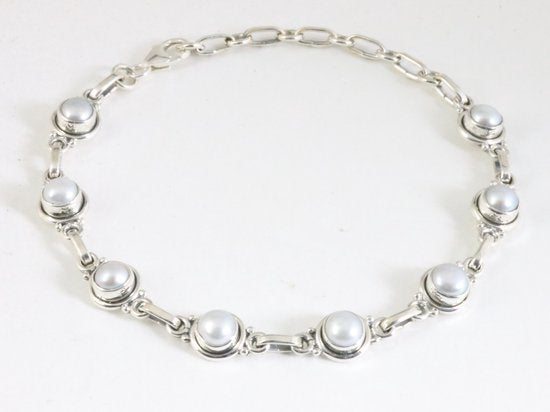 Fijne zilveren armband met parel afbeelding 1