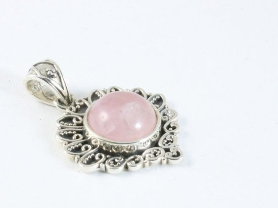 Bewerkte zilveren hanger met rozenkwarts afbeelding 2