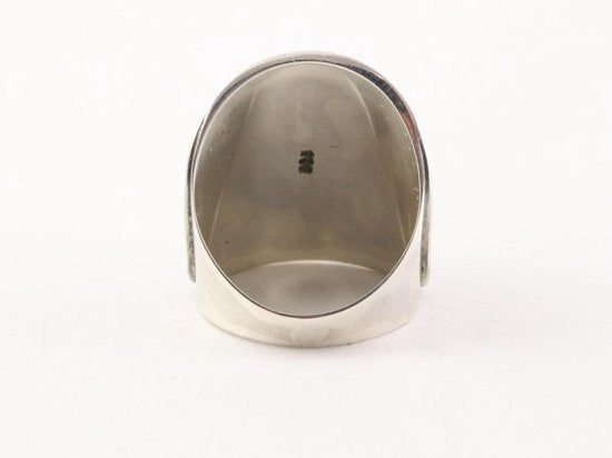 Traditionele grote bewerkte zilveren ring met Tahiti parel afbeelding 3