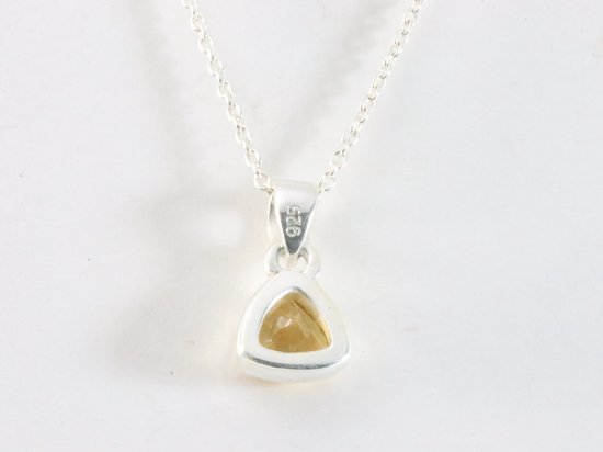 Fijne hoogglans zilveren hanger met citrien aan ketting afbeelding 3