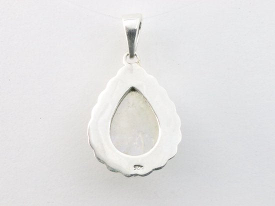 Bewerkte druppelvormige zilveren hanger met regenboog maansteen afbeelding 3