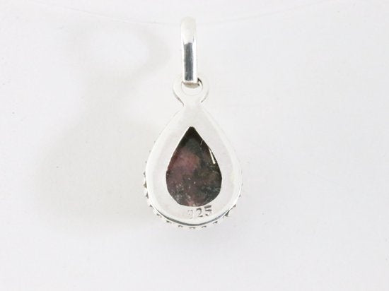 Fijne bewerkte druppelvormige zilveren hanger met rhodoniet afbeelding 3
