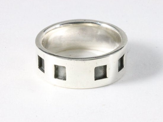 Zware zilveren ring met zwarte blokken afbeelding 2