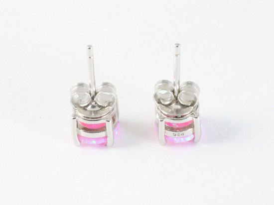 Fijne zilveren oorstekers met roze opaal afbeelding 2