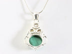 Opengewerkte zilveren hanger met malachiet en parel aan ketting afbeelding 2