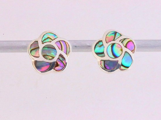 Bloemvormige zilveren oorstekers met abalone schelp afbeelding 1