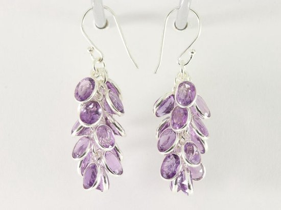 Trosvormige zilveren oorbellen met amethist afbeelding 2