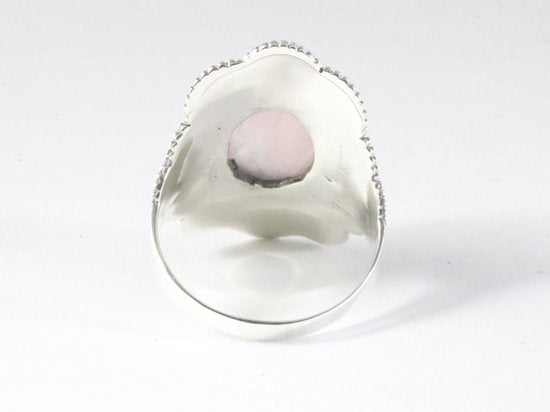 Bewerkte zilveren ring met rozenkwarts afbeelding 3