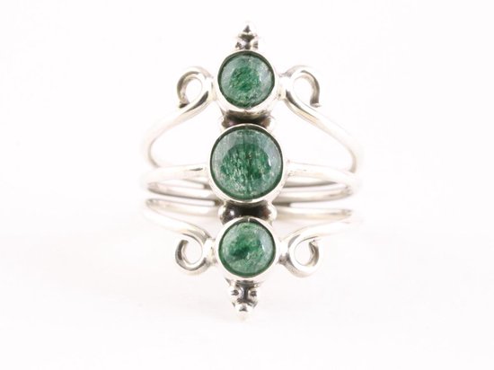 Opengewerkte zilveren ring met 3 jade stenen afbeelding 4
