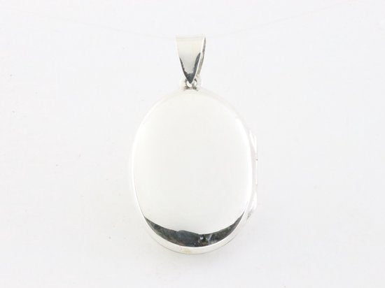 Bewerk ovaal zilveren medaillon met bloemengravering afbeelding 3