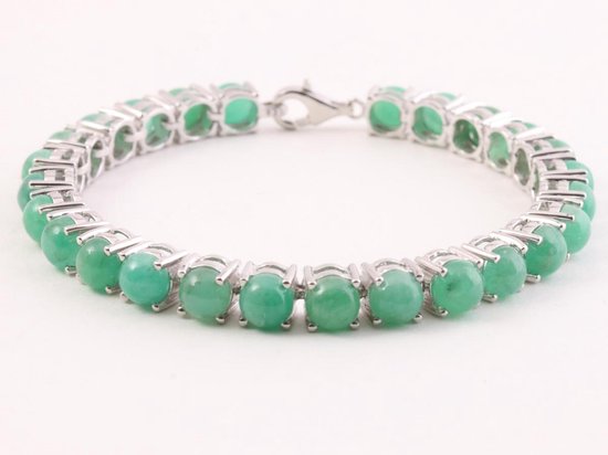 Zilveren tennisarmband met sakota smaragd cabochon afbeelding 1