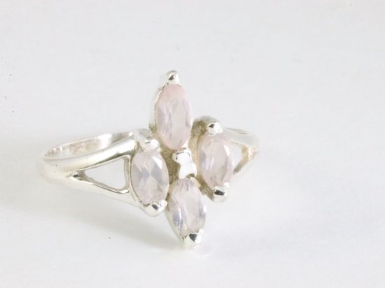 Fijne zilveren ring met rozenkwarts afbeelding 1
