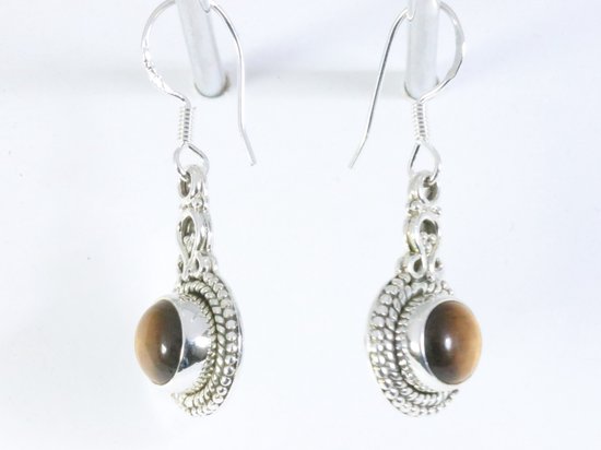 Bewerkte zilveren oorbellen met tijgeroog afbeelding 2