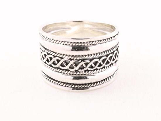 Brede hoogglans zilveren ring met kabelpatronen afbeelding 4