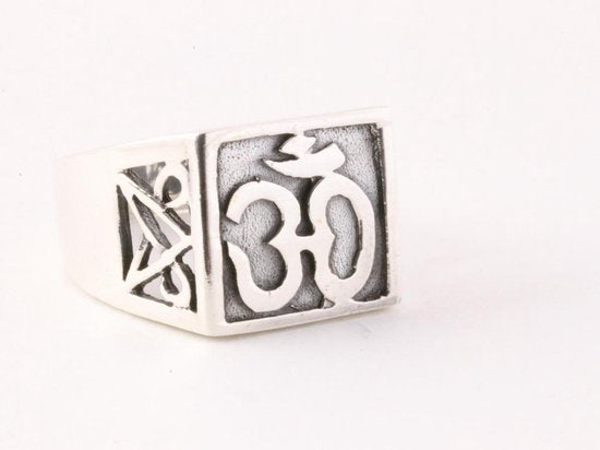 Zilveren zegelring met ohm teken afbeelding 1