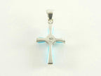 Fijne zilveren kruishanger met blauwe turkoois en marcasiet afbeelding 3