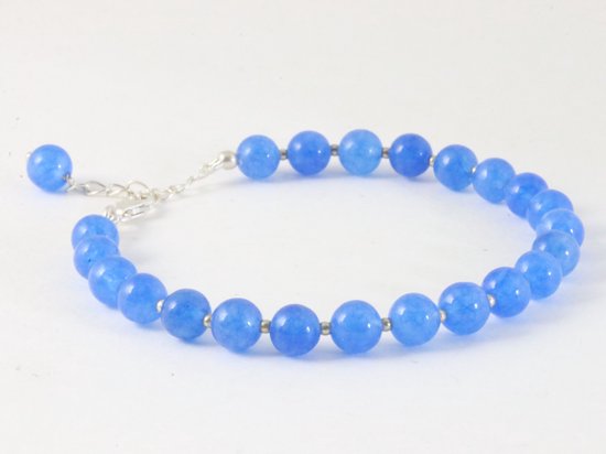 Armband van blauwe chalcedoon en zilveren kralen afbeelding 2