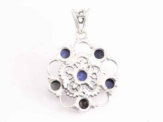 Opengewerkte zilveren hanger met lapis lazuli afbeelding 3