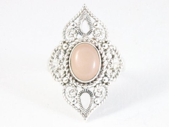 Opengewerkte zilveren ring met perzik maansteen afbeelding 4