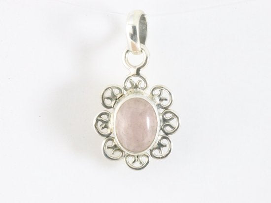 Fijne opengewerkte zilveren hanger met rozenkwarts afbeelding 4