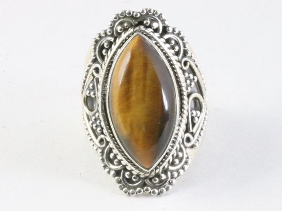 Zware bewerkte zilveren ring met tijgeroog afbeelding 4