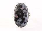 Grote ovale zilveren ring met sneeuwvlok obsidiaan afbeelding 4