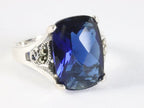 Zilveren ring met blauwe saffier en marcasiet afbeelding 1