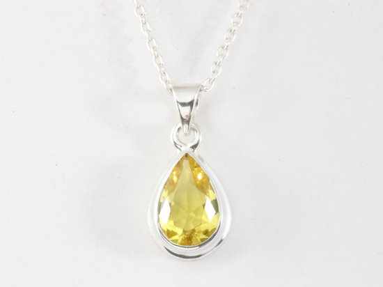 Druppelvormige zilveren hanger met citrien aan ketting afbeelding 4