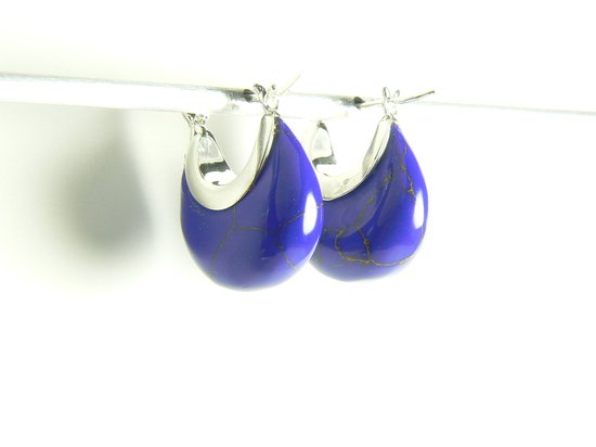 Fijne zilveren oorringen met lapis lazuli afbeelding 2