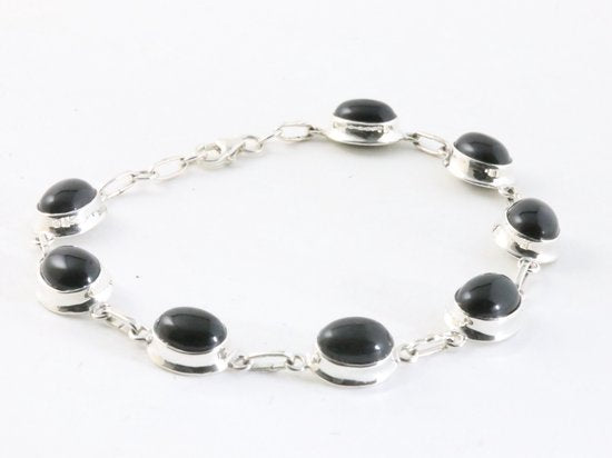 Hoogglans zilveren armband met onyx afbeelding 2