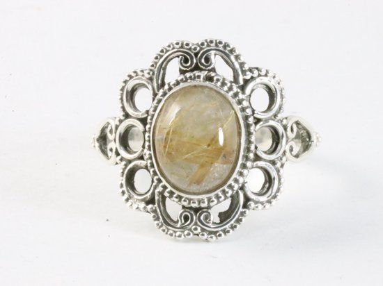 Opengewerkte zilveren ring met gouden rutielkwarts afbeelding 4