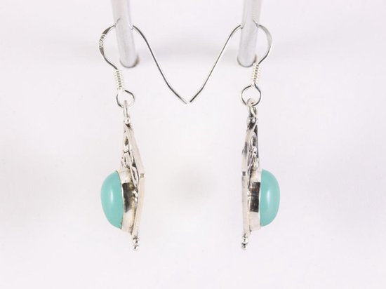 Opengewerkte zilveren oorbellen met aqua chalcedoon afbeelding 2
