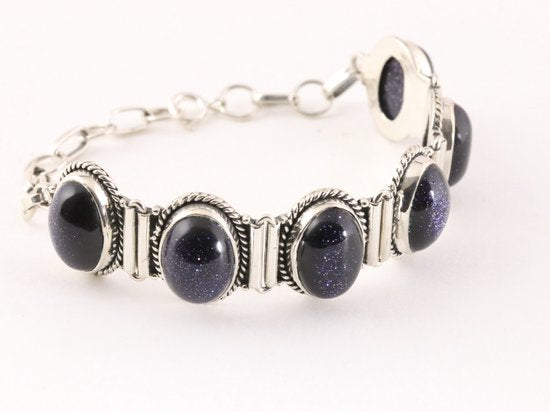 Zware bewerkte zilveren armband met blauwe zonnesteen afbeelding 2