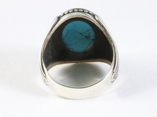 Zware bewerkte zilveren ring met blauwe turkoois afbeelding 3