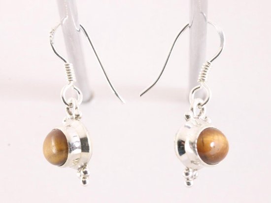 Fijne bewerkte zilveren oorbellen met tijgeroog afbeelding 2