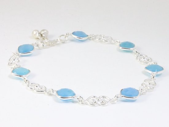 Zilveren enkelband met blauwe chalcedoon afbeelding 2