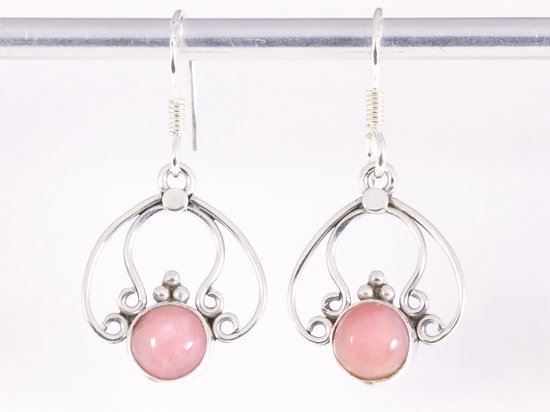 Opengewerkte zilveren oorbellen met roze opaal afbeelding 4
