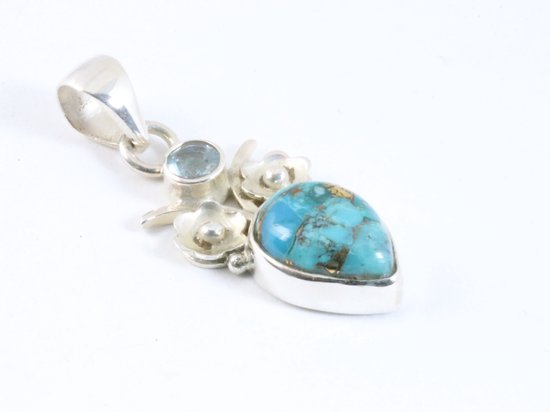 Zilveren hanger met blauwe koperturkoois en topaas afbeelding 2