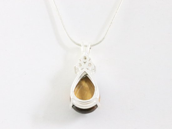 Zilveren hanger met tijgeroog en witte topaas aan ketting afbeelding 3