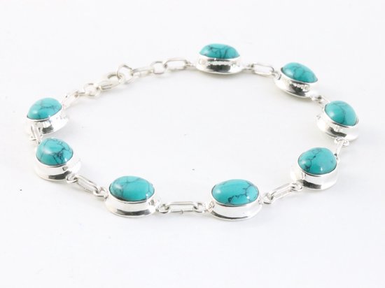 Hoogglans zilveren armband met turkoois afbeelding 2