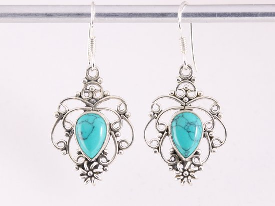 Opengewerkte zilveren oorbellen met turkoois afbeelding 4