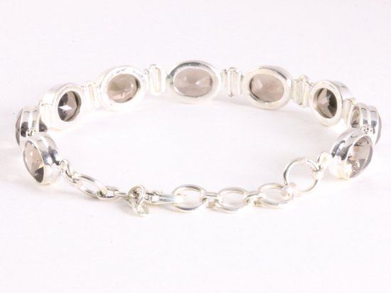 Zware zilveren armband met rookkwarts afbeelding 3