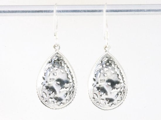 Fijne bewerkte druppelvormige zilveren oorbellen met bloemen afbeelding 2