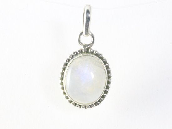 Fijne bewerkte ovale zilveren hanger met regenboog maansteen afbeelding 4