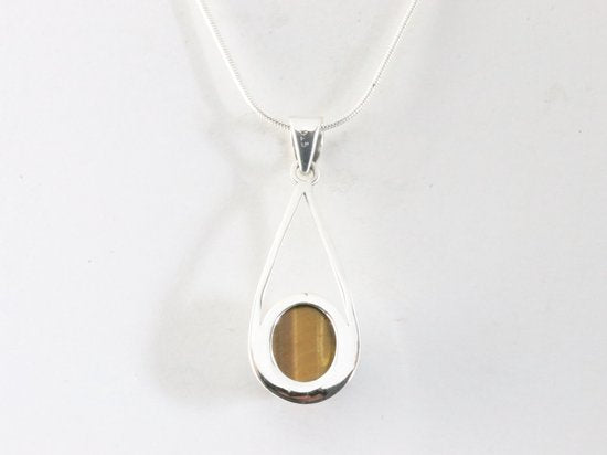Zilveren hanger met tijgeroog aan ketting afbeelding 3